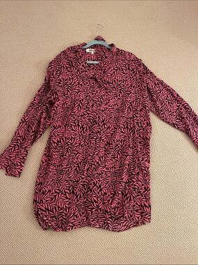 Diane Von Furstenberg Pink and Black Leaf-Print button up Mini Dress